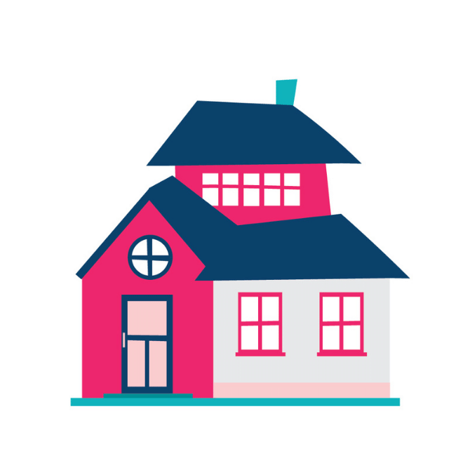 An illustration of the Conveyancing Hunter Valley - Oliver & Co. Conveyancing pink and blue double storey house
